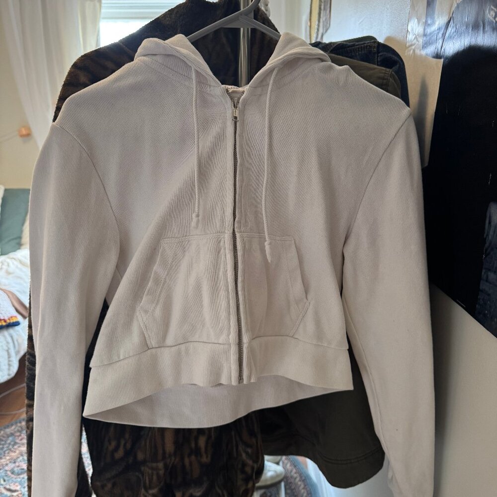 Cropped White Zip-Up
